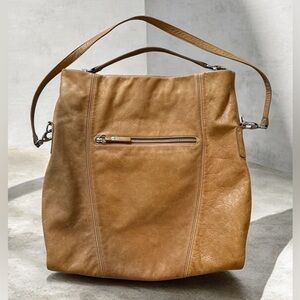 NINE WEST Camel Colored Leather Convertible Boho Bag UNIQUE